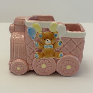 Nancy Pew Ceramic Planter Pink Train Baby Shower Nursery Decor Vintage